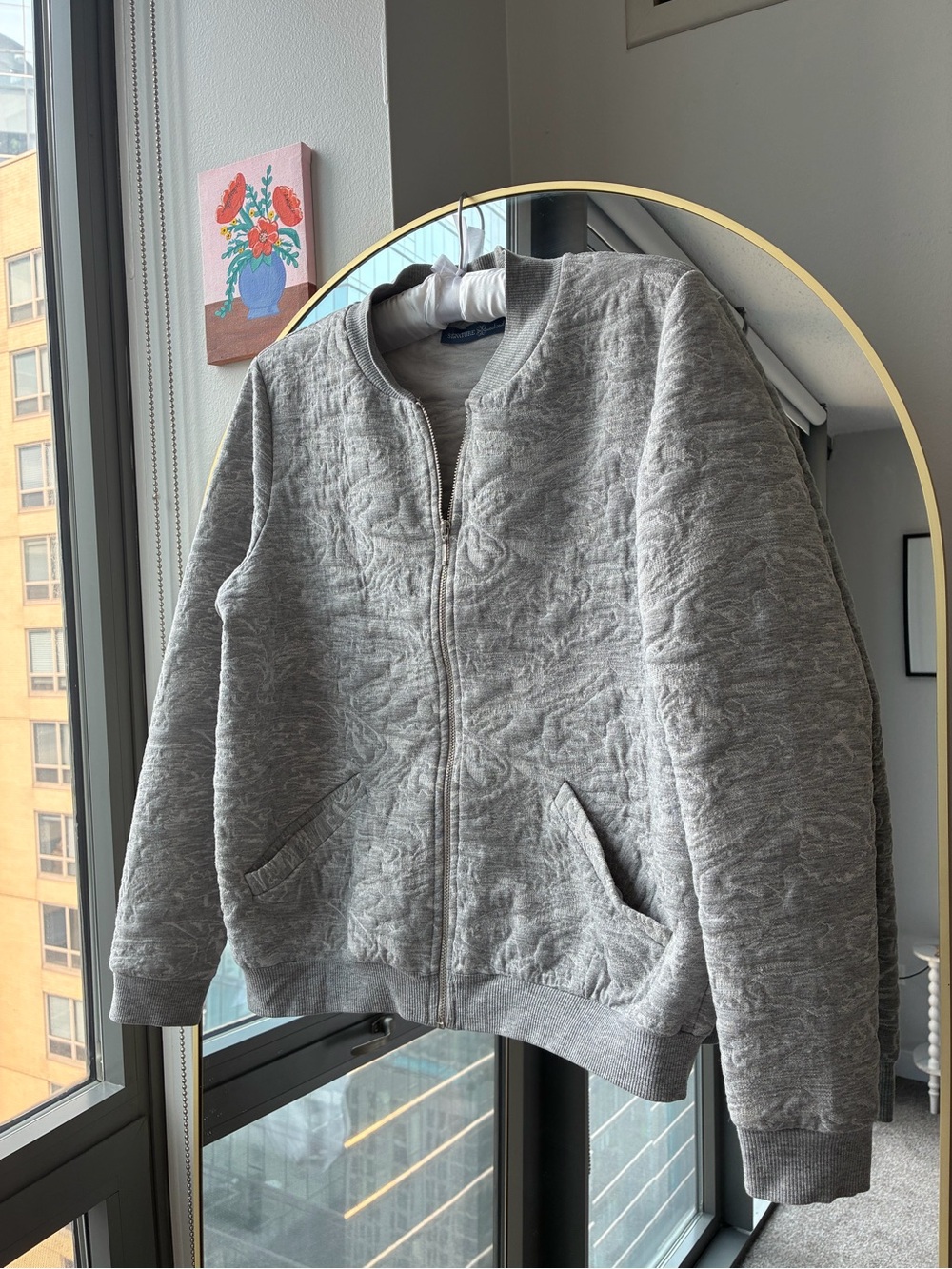 Signature Weekend Light Gray Quilted Bomber Jacket